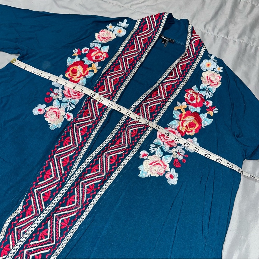 Andree by Unit Open 3/4 Sleeve Floral Embroidered Cardigan Bohemian Artsy Sz 1X - Picture 11 of 12